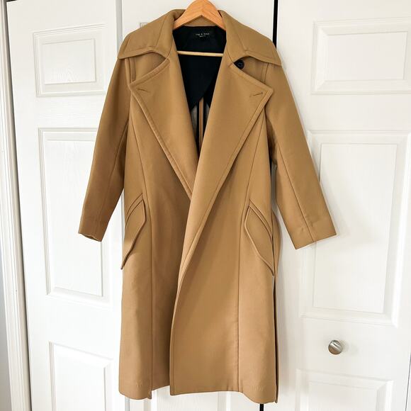 Rag & Bone Amber Belted Trench Coat Camel Wool Blend Long Coat Size XS EUC - Picture 2 of 13